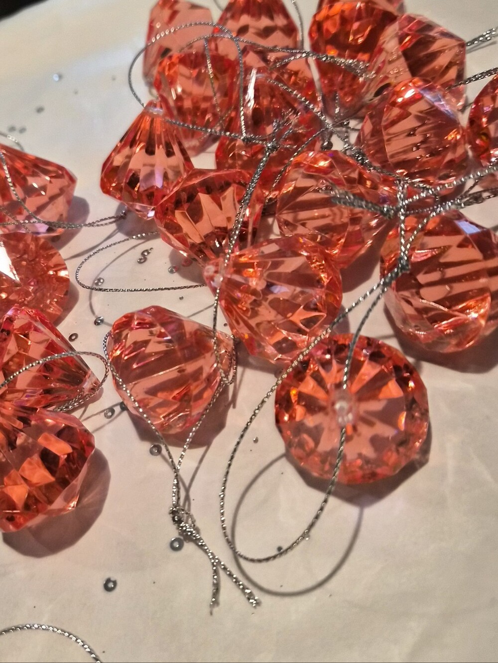 Pink Plastic Crystal Ornaments - Set Of 34